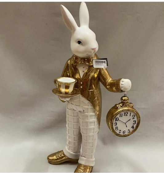 Gold Mad Hatter Rabbit with Clock