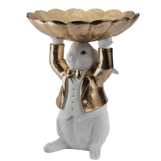 Easter Luxe White and Gold Bunny holding Bowl 37530