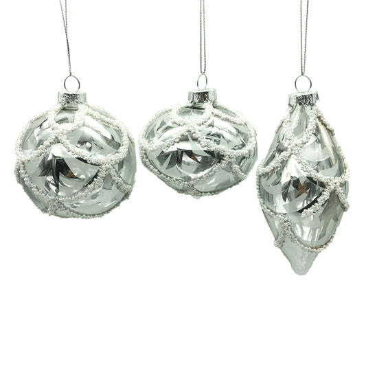 Glass Bauble with Clear Pearl Lace Assorted 39773